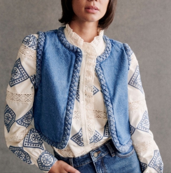 Sezane Abby Vest in Light Blue size 42 NWT - Picture 1 of 10